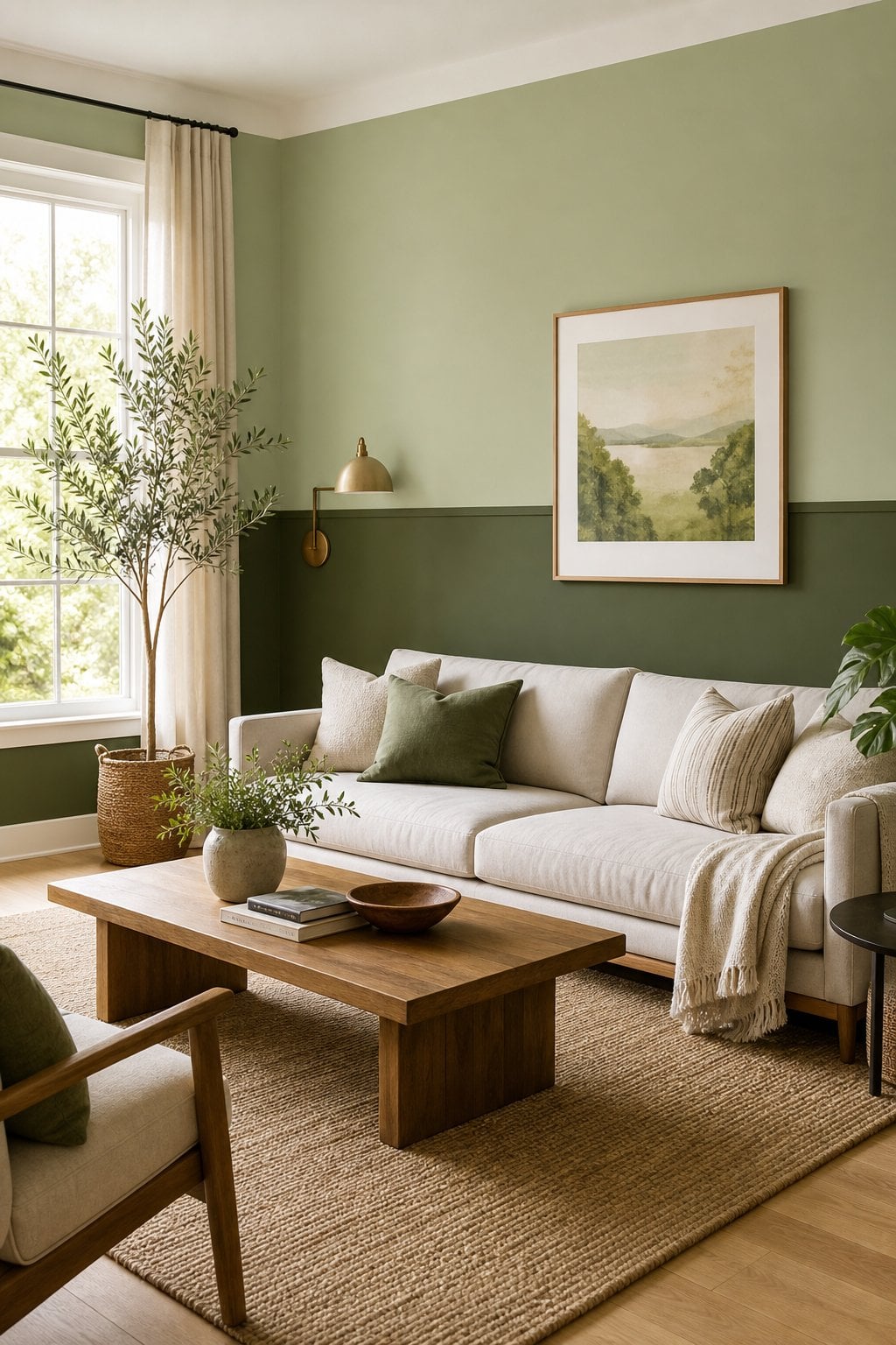 Two Tone Green Living Room Wall Idea 1 Sage and Olive