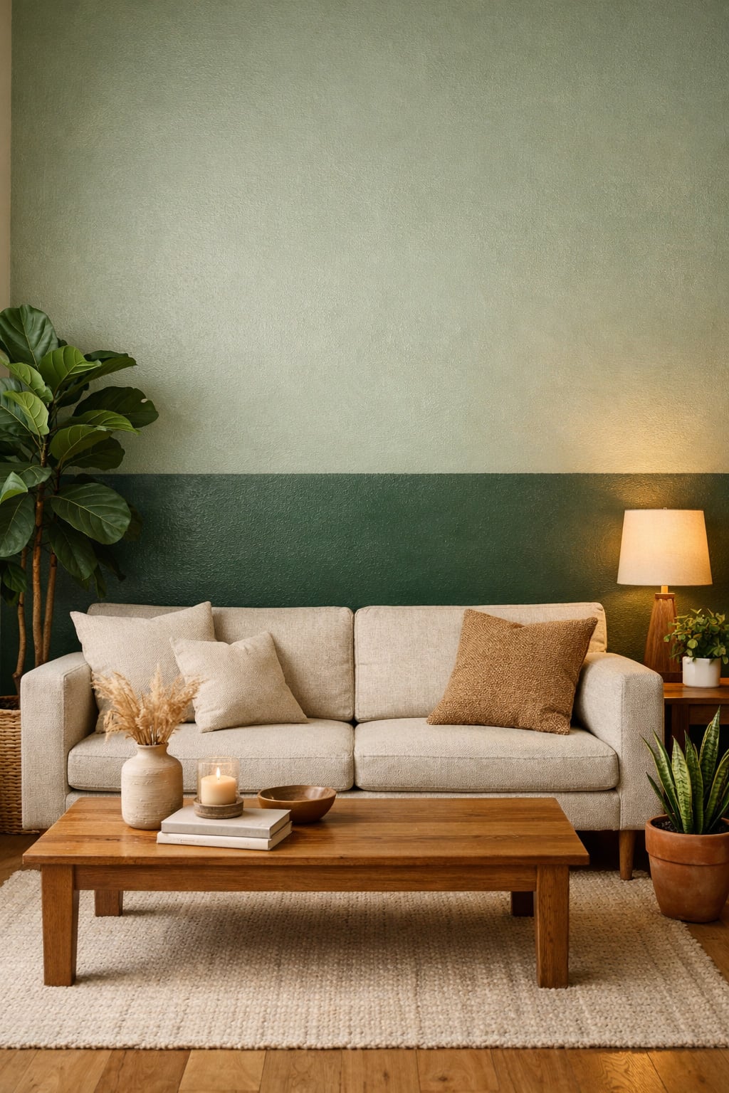 Two Tone Green Living Room Wall Idea 10 Eucalyptus and Deep Pine