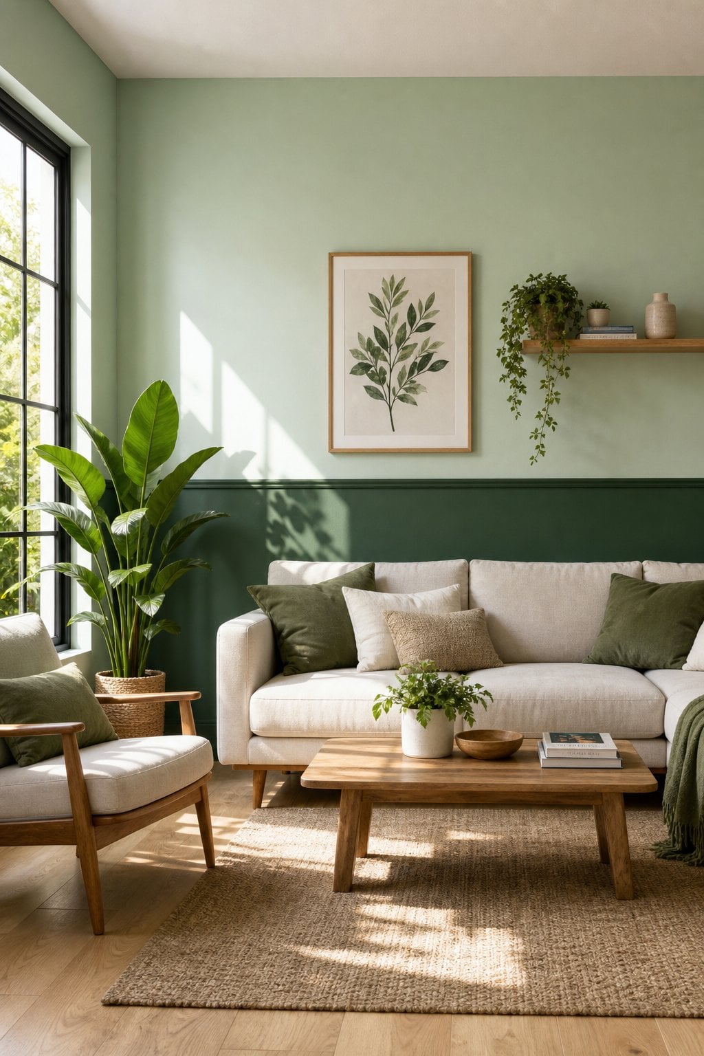 Two Tone Green Living Room Wall Idea 2 Mint and Forest Green