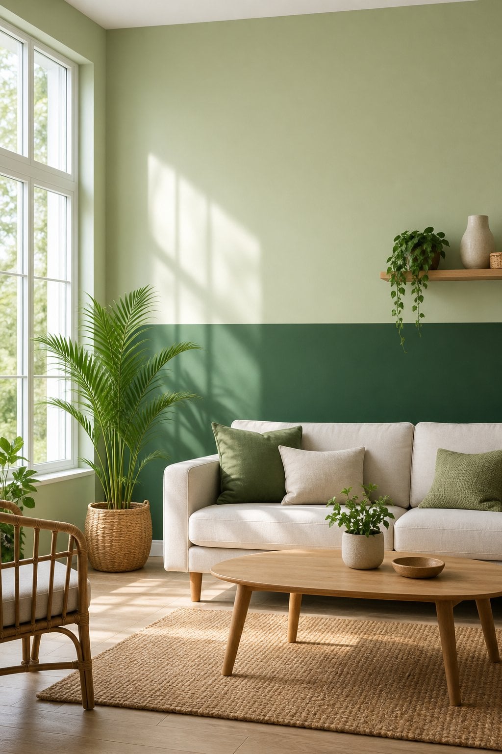 Two Tone Green Living Room Wall Idea 3 Pistachio and Deep Emerald