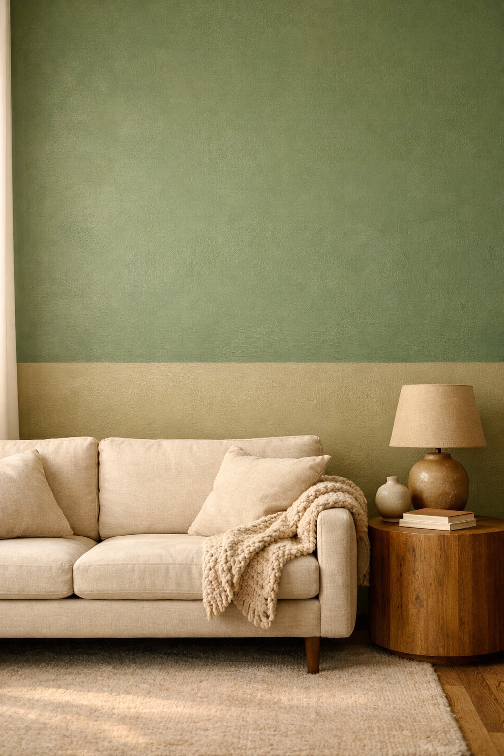Two Tone Green Living Room Wall Idea 7 Warm Green and Beige Green