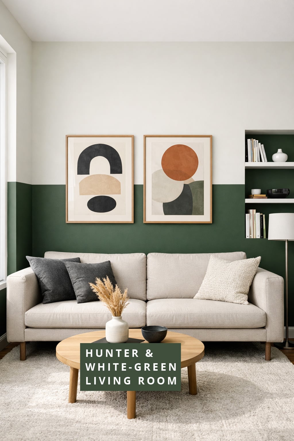 Two Tone Green Living Room Wall Idea 9 Hunter Green and White Green