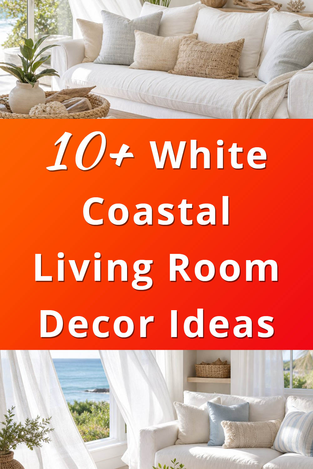 White Coastal Living Room Decor Ideas pin 1