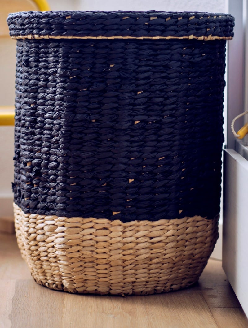 dark blue and beige woven basket