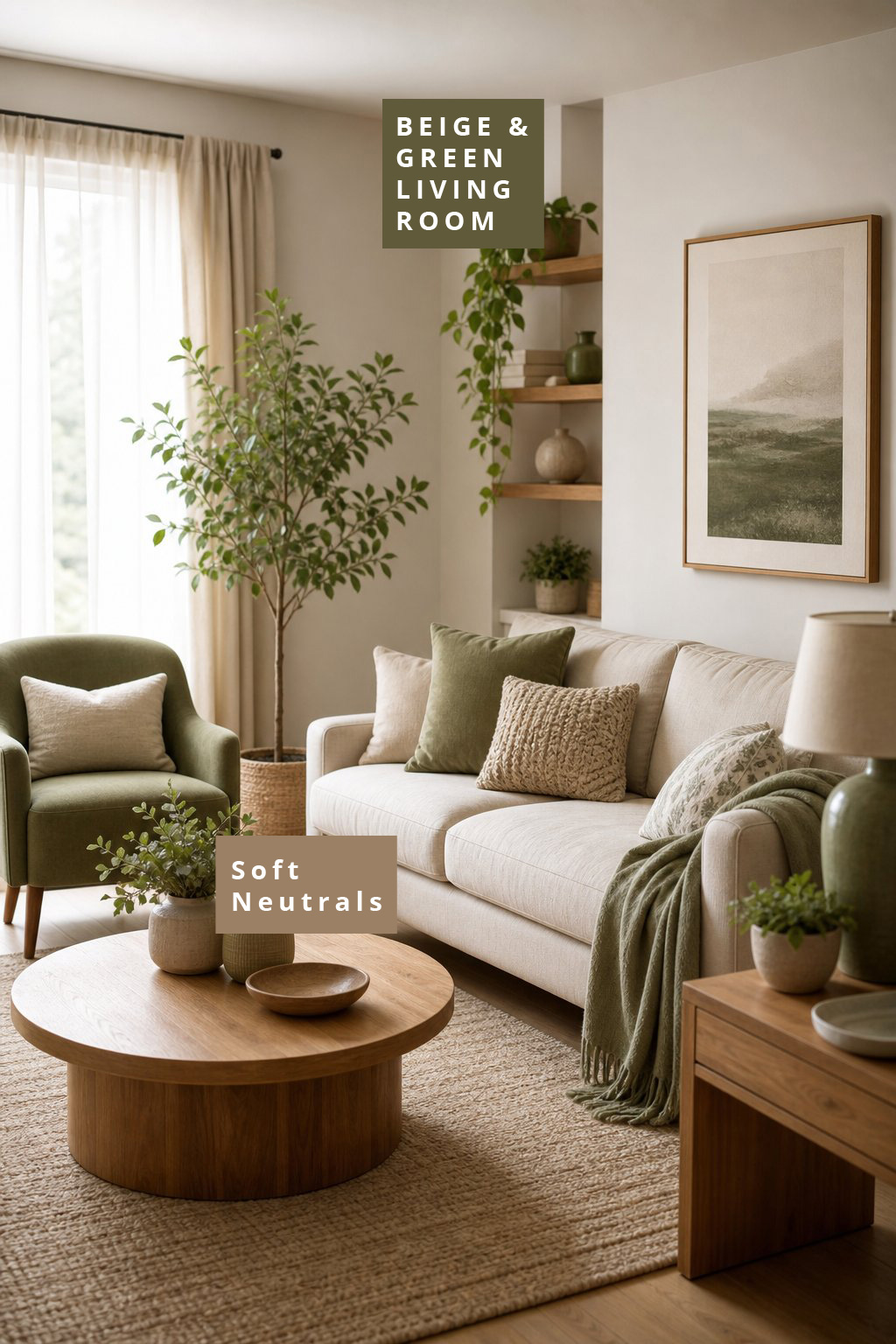 Beige and Green Living Room Decor Idea 1