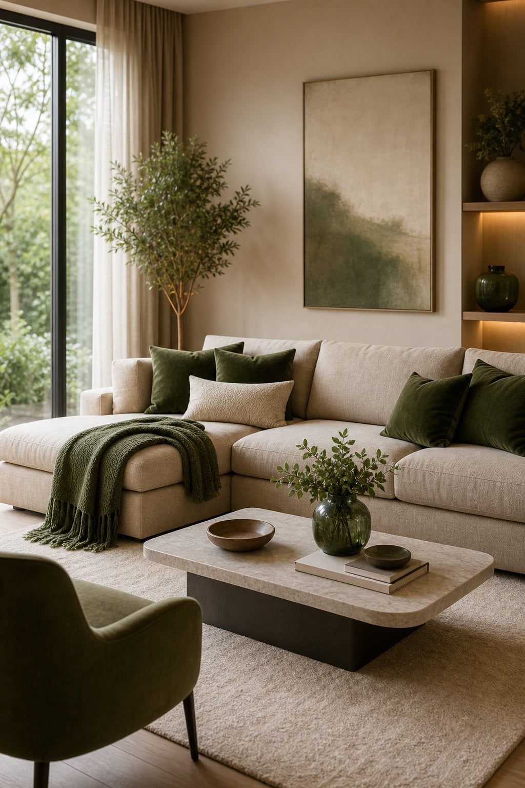 Beige and Green Living Room Decor Idea 4 Luxe Sofa