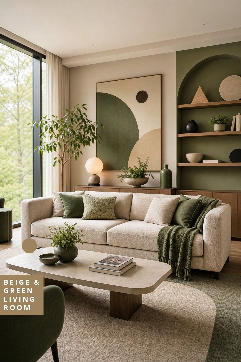 Beige and Green Living Room Decor Idea 6 Modern Shapes