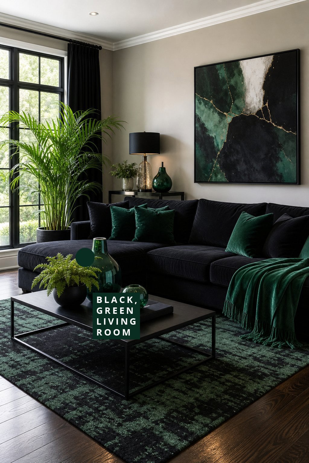 Black and Green Living Room Decor Idea 1 Luxe Emerald Accents