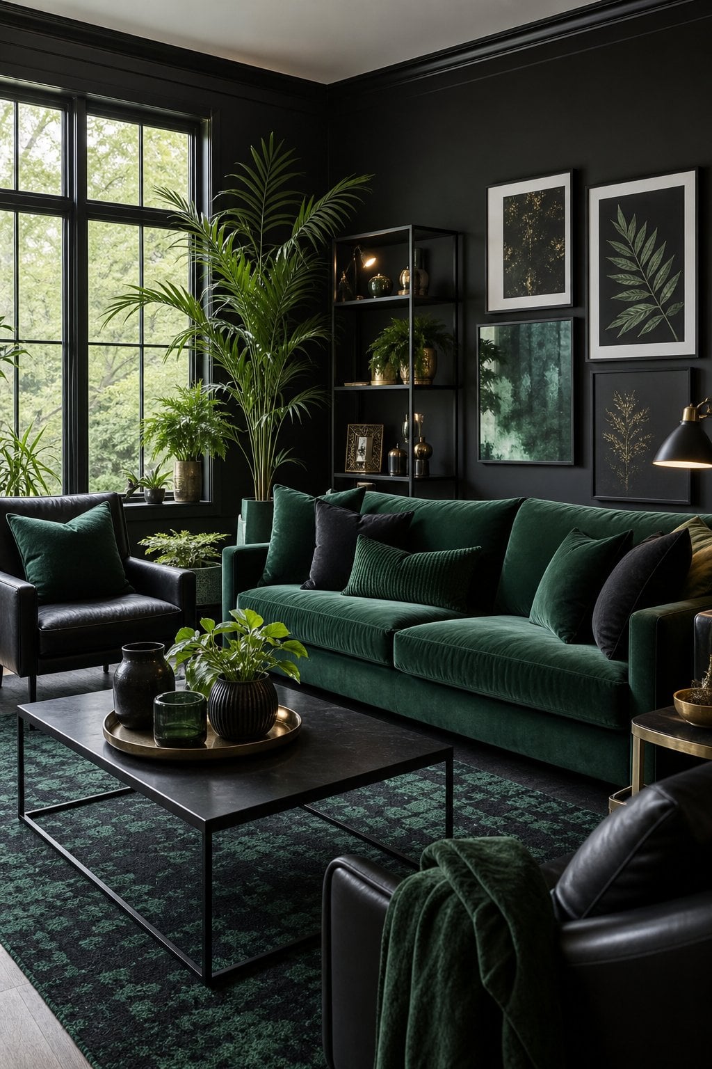 Black and Green Living Room Decor Idea 2 Deep Green Velvet