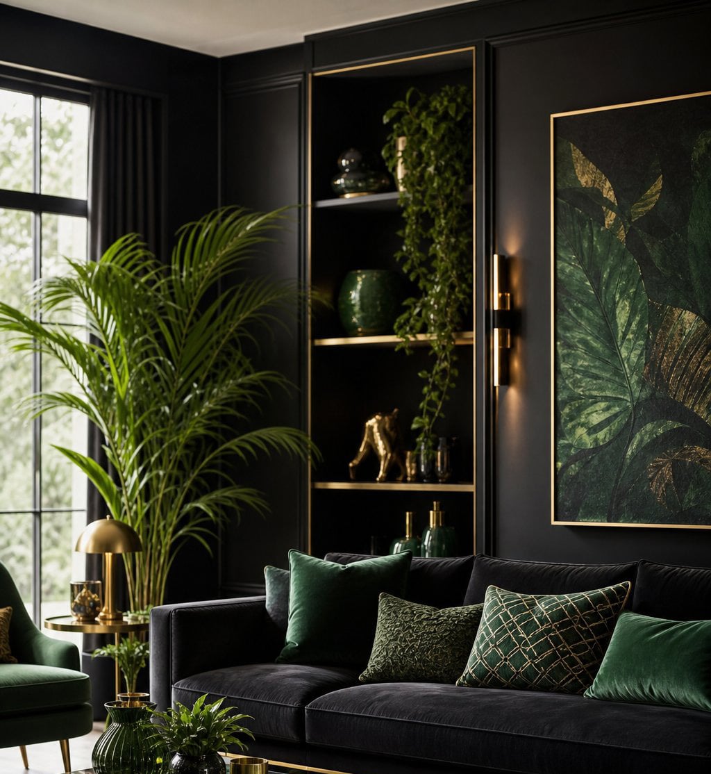 Black and Green Living Room Decor Idea 3 Gold Highlights