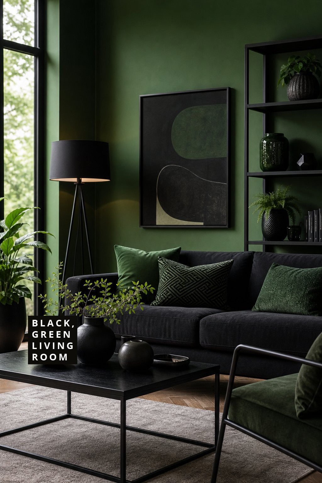 Black and Green Living Room Decor Idea 5 High Contrast