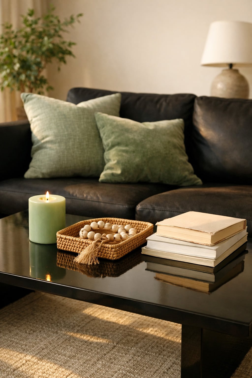 Black and Green Living Room Decor Idea 6 Glossy Coffee Table