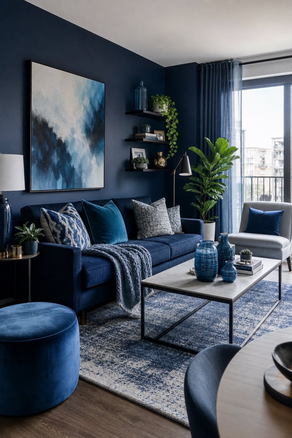 Blue Living Room Decor Ideas for Apartments 2 Moody Navy Accent Wall
