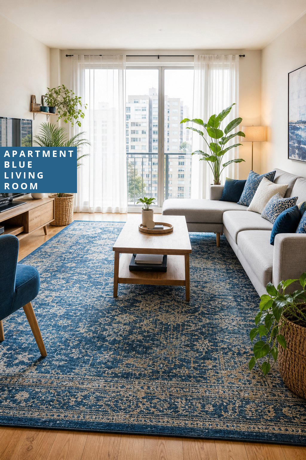 Blue Living Room Decor Ideas for Apartments 4 Patterned Rug