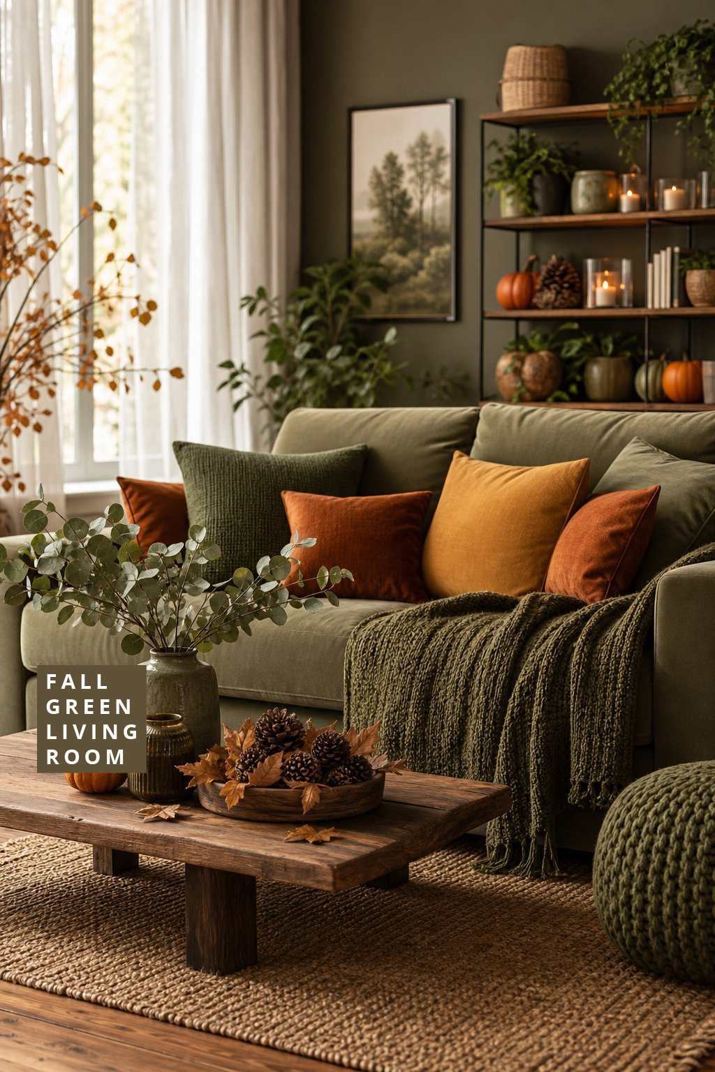 Fall Green Living Room Decor Idea 1 Olive Layers