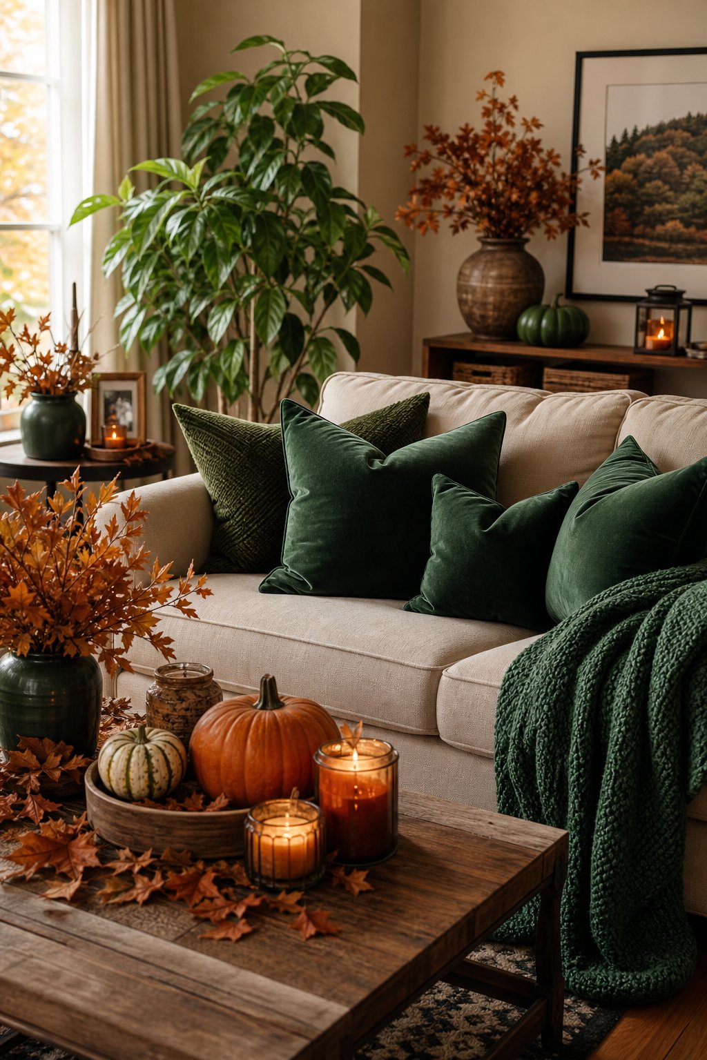 Fall Green Living Room Decor Idea 2 Forest Green Accents