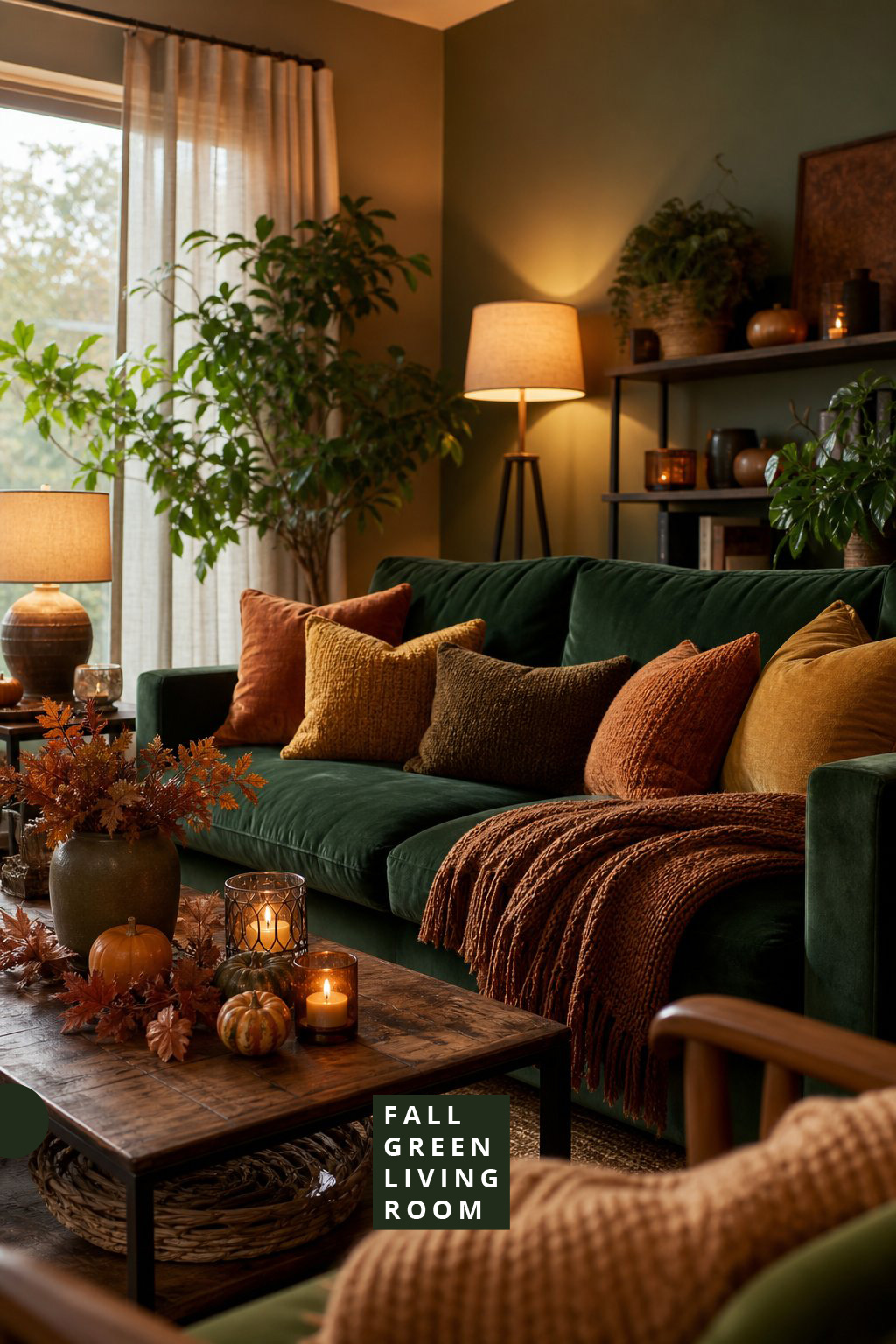 Fall Green Living Room Decor Idea 5 Deep Green Styling