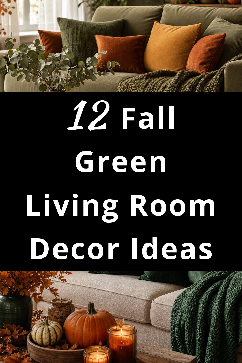 Fall Green Living Room Decor Ideas pin 1