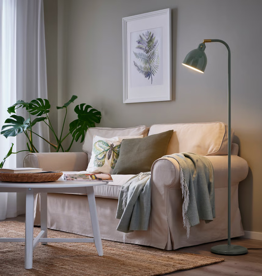 Ikea roedflik floor reading lamp gray green