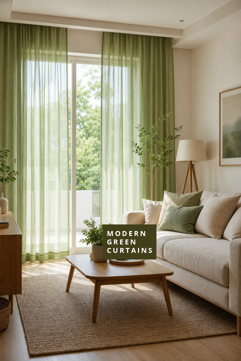 Living Room Idea with Green Curtains 1 Modern