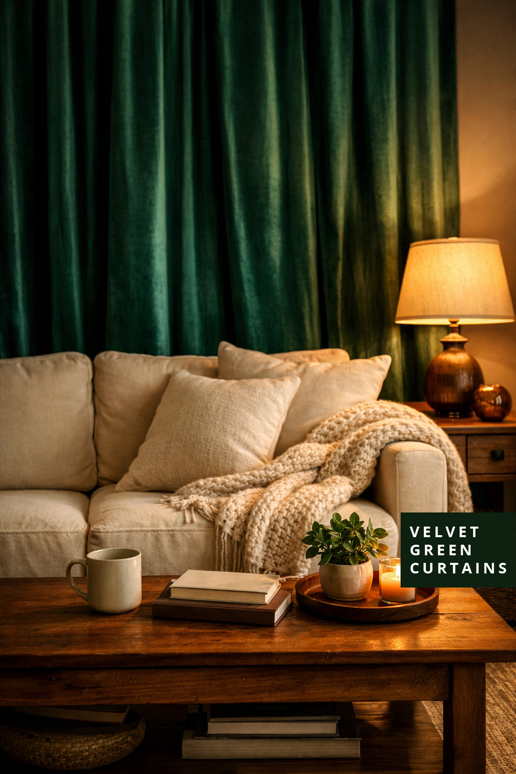 Living Room Idea with Green Curtains 10 Velvet
