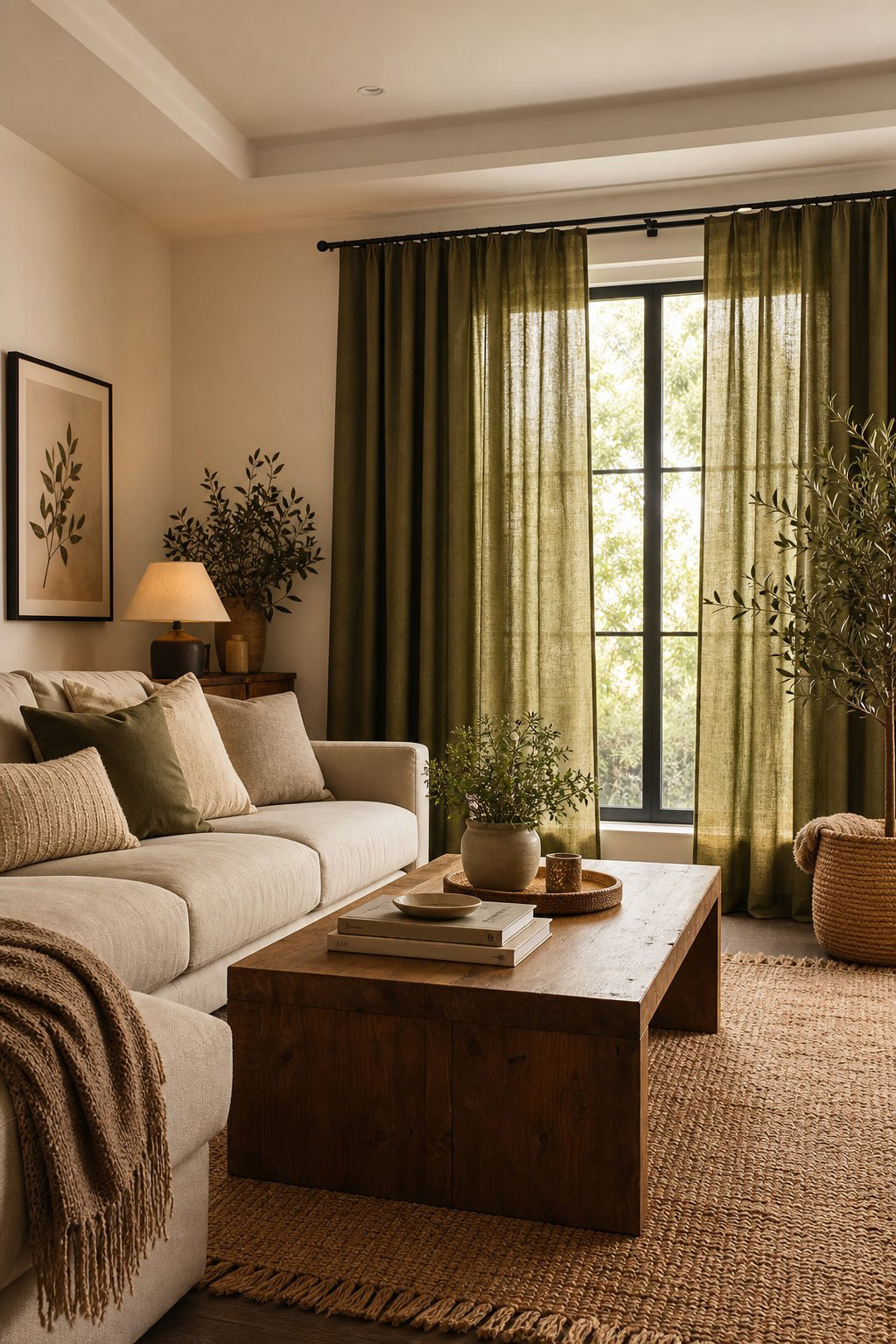 Living Room Idea with Green Curtains 2 Olive
