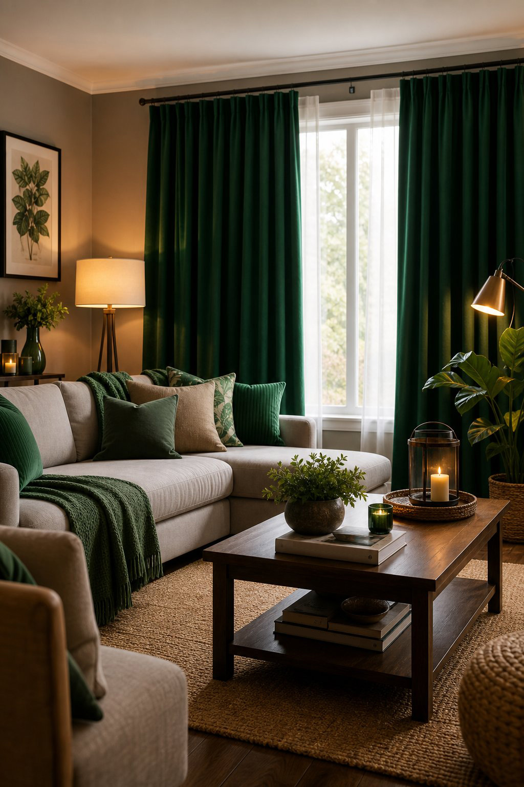 Living Room Idea with Green Curtains 5 Emerald