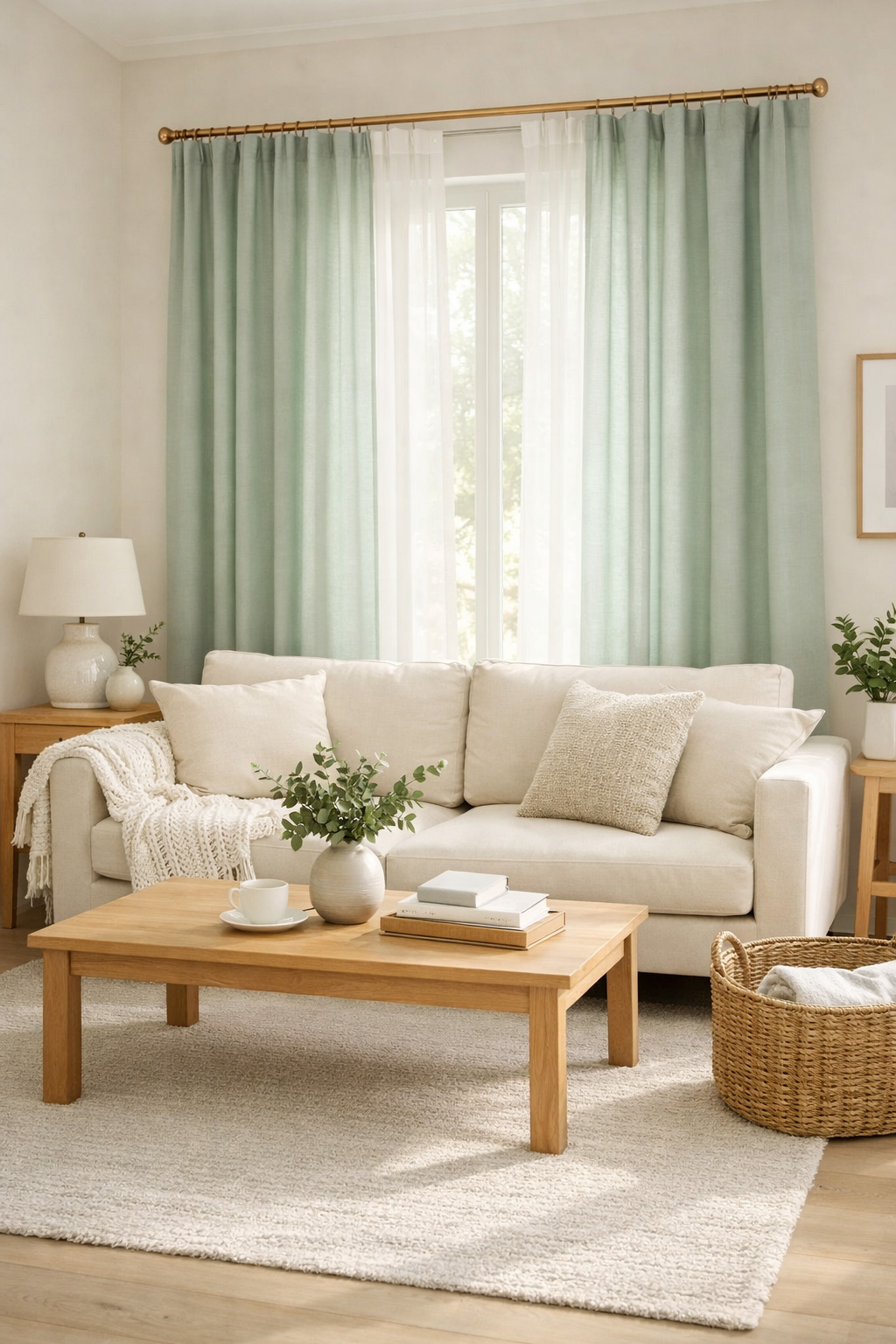 Living Room Idea with Green Curtains 6 Sage