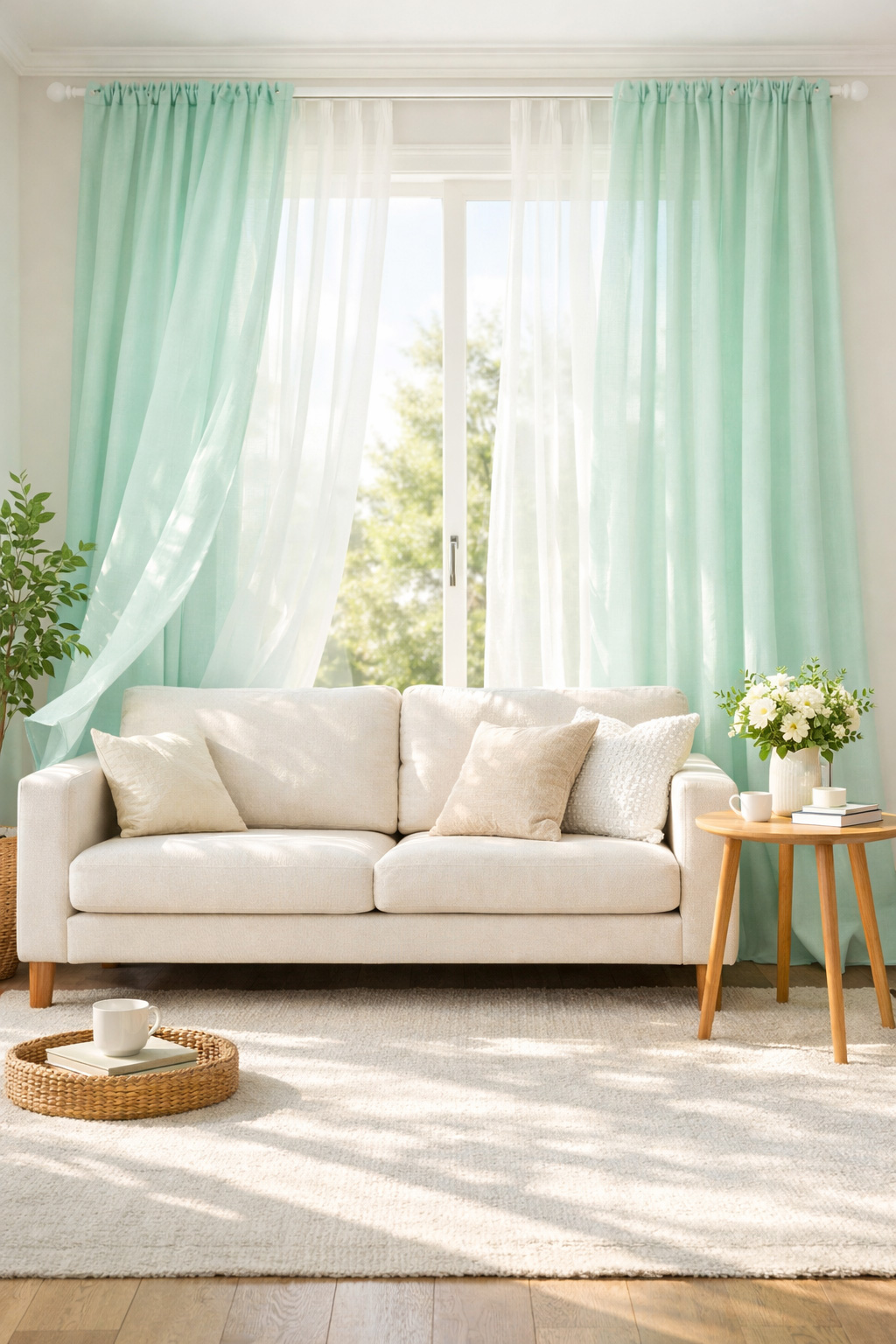 Living Room Idea with Green Curtains 8 Mint