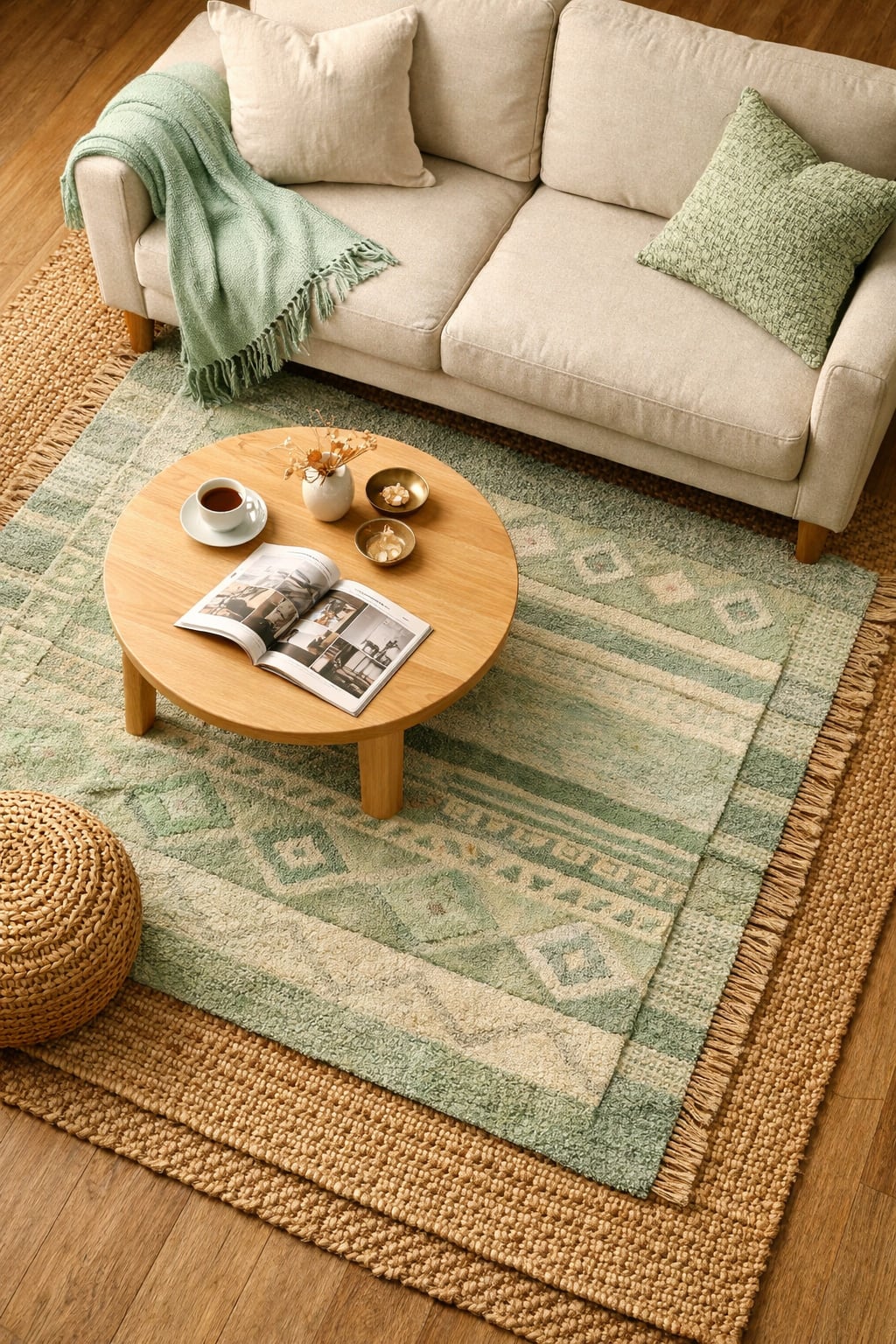 Mint Green Living Room Decor Idea 9 Layered Rugs