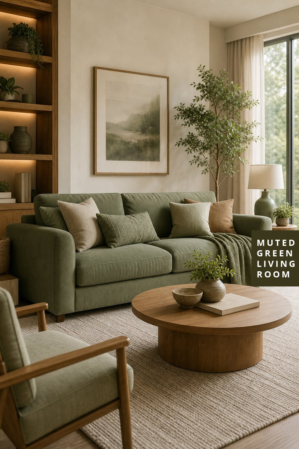 Muted Green Living Room Decor Idea 2 Sofa