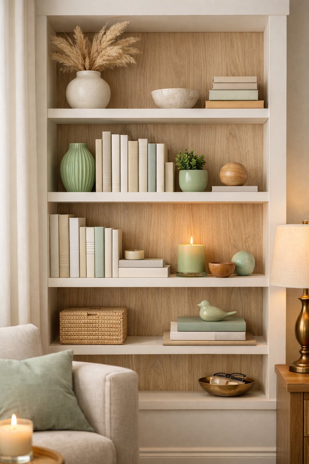 Pale Green Living Room Decor Idea 11 Bookshelf
