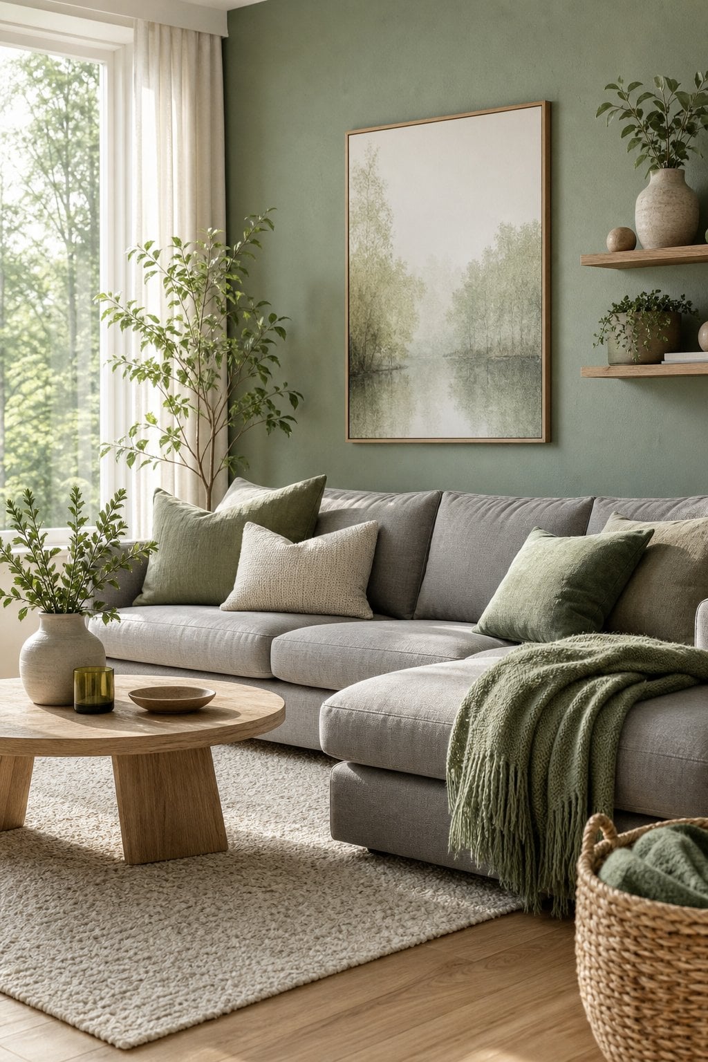 Pale Green Living Room Decor Idea 3 Grey Sofa