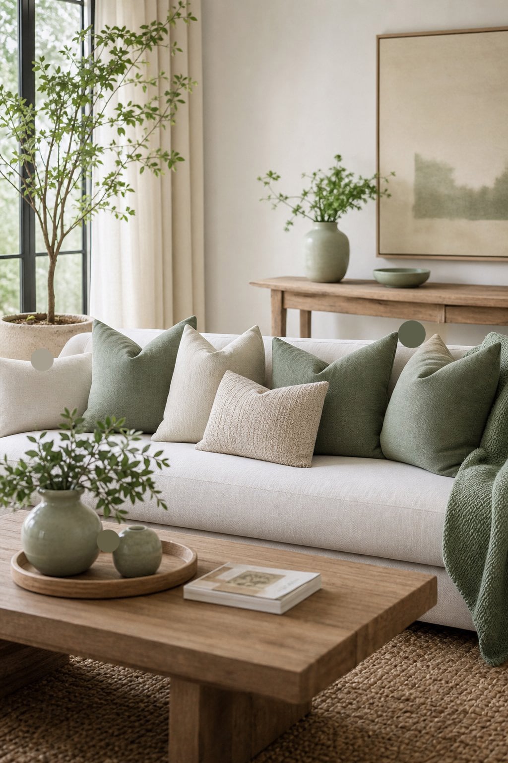 Pale Green Living Room Decor Idea 5 Throw Pillows