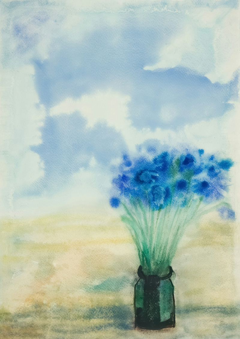 sky blue artwork watercolor flowers