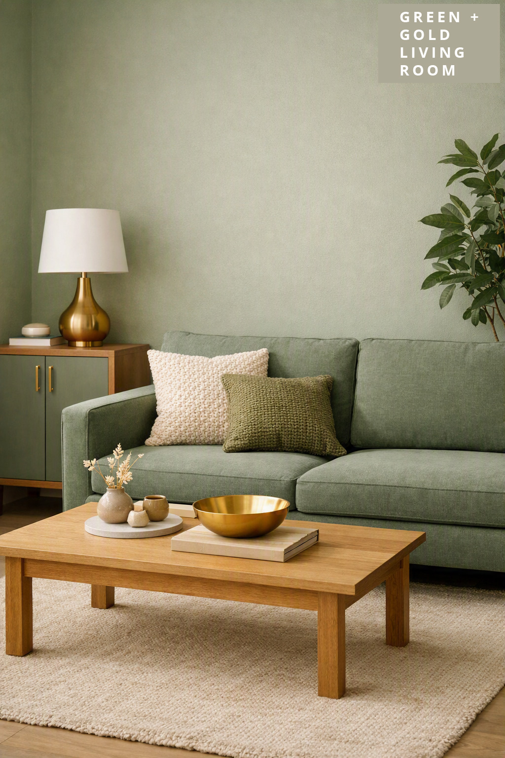 10 Muted Green Decor with Gold Details Living Room