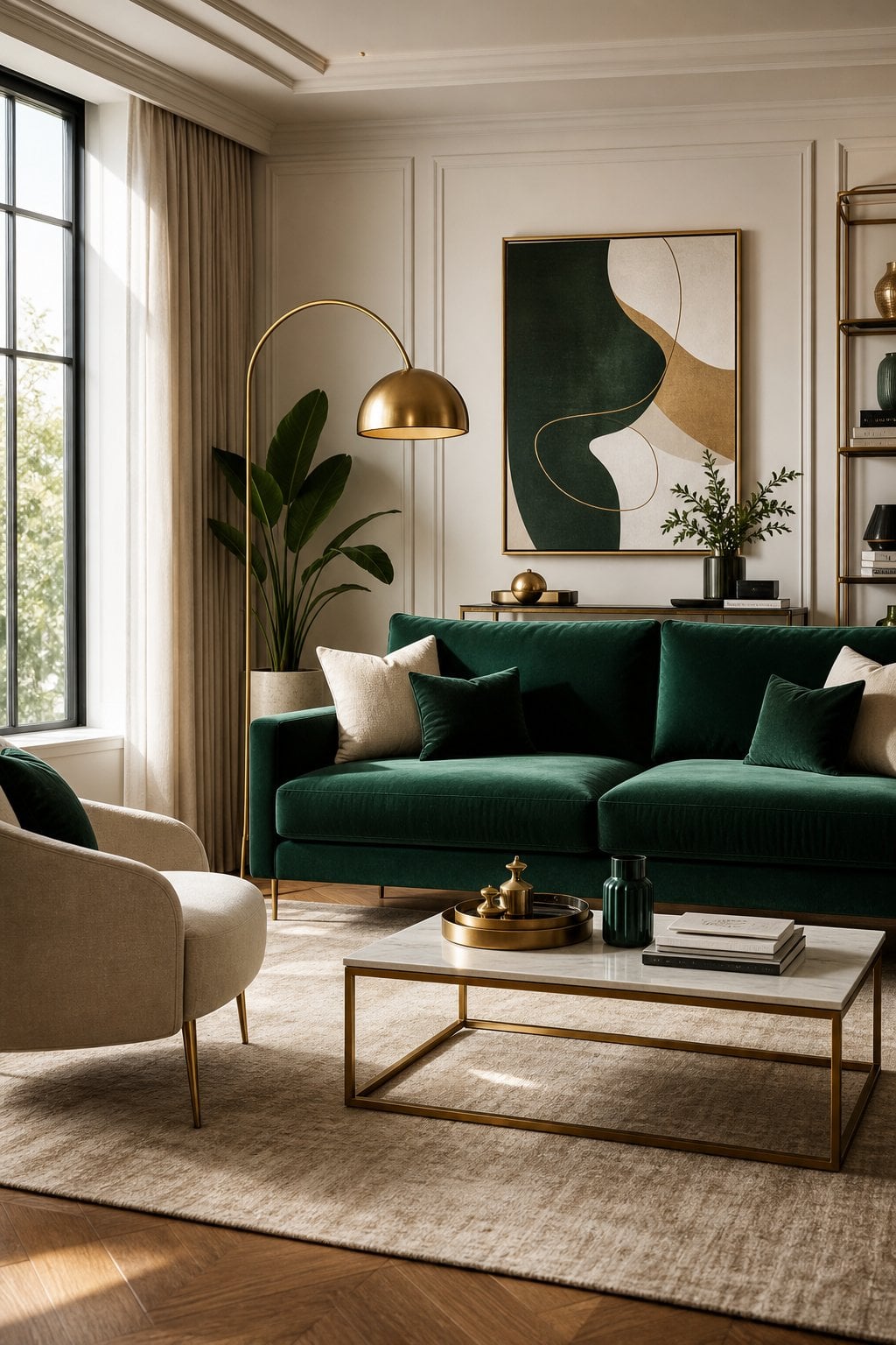 2 Green Couch with Gold Accents Living Room