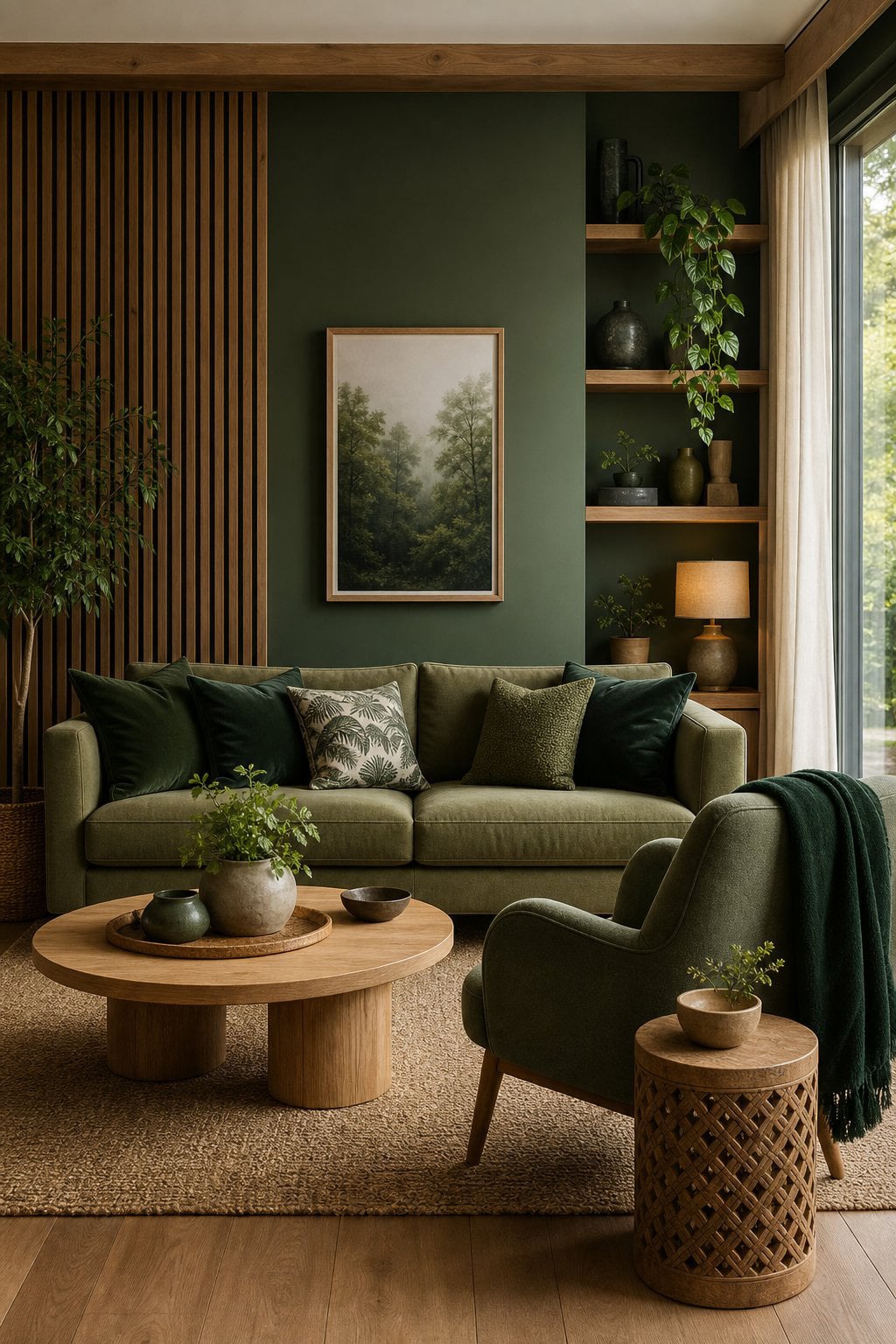 3 Dark Green Decor with Natural Wood Textures