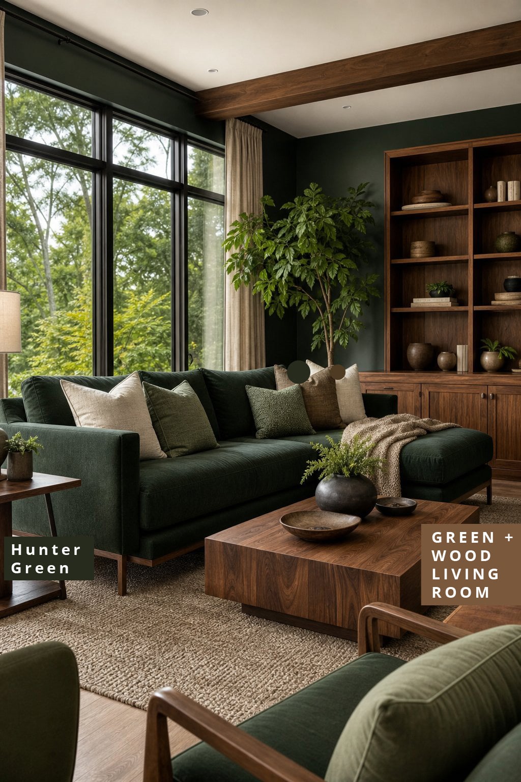 4 Hunter Green with Rich Wood Finishes Living Room
