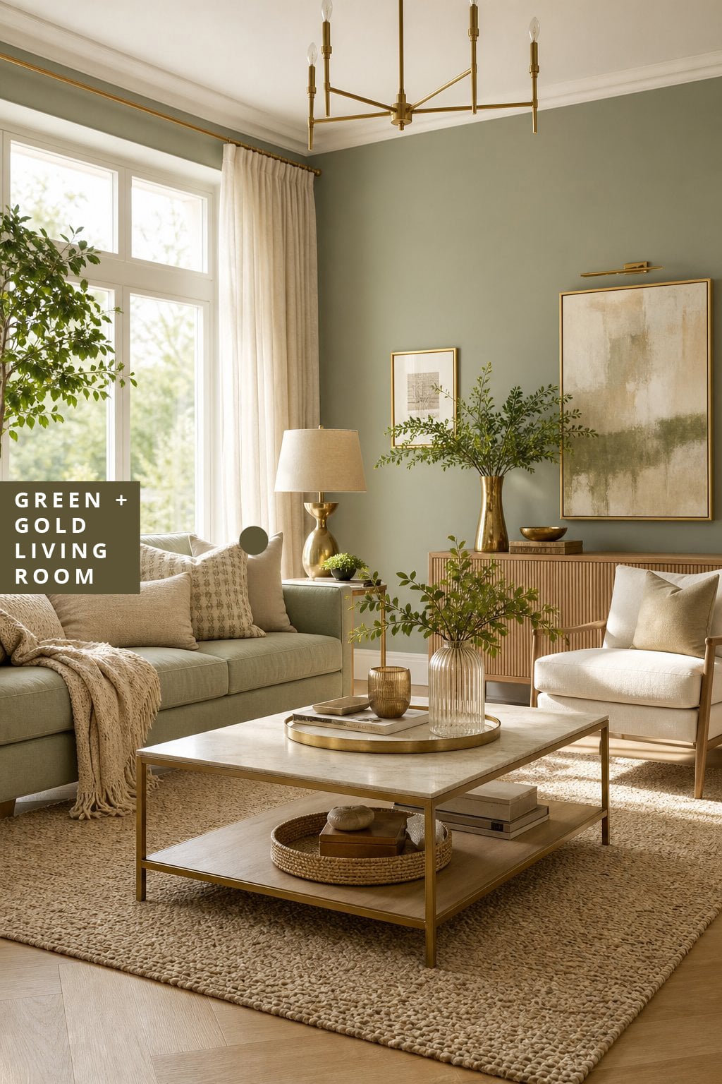 4 Sage Green and Gold Living Room
