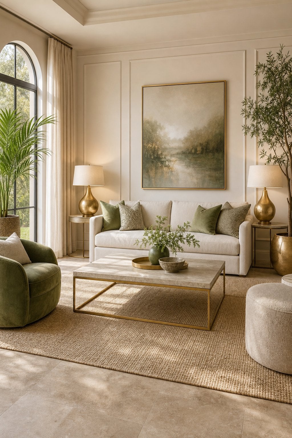 5 Neutral Living Room with Green and Gold Decor
