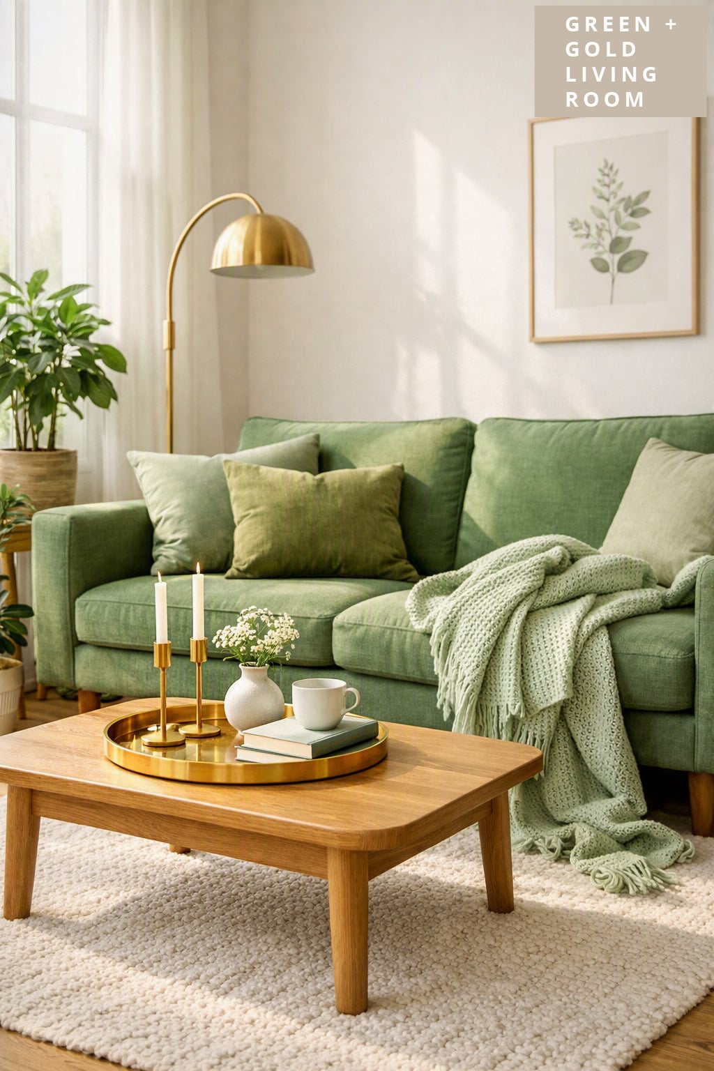 6 Layered Green with Gold Details Living Room