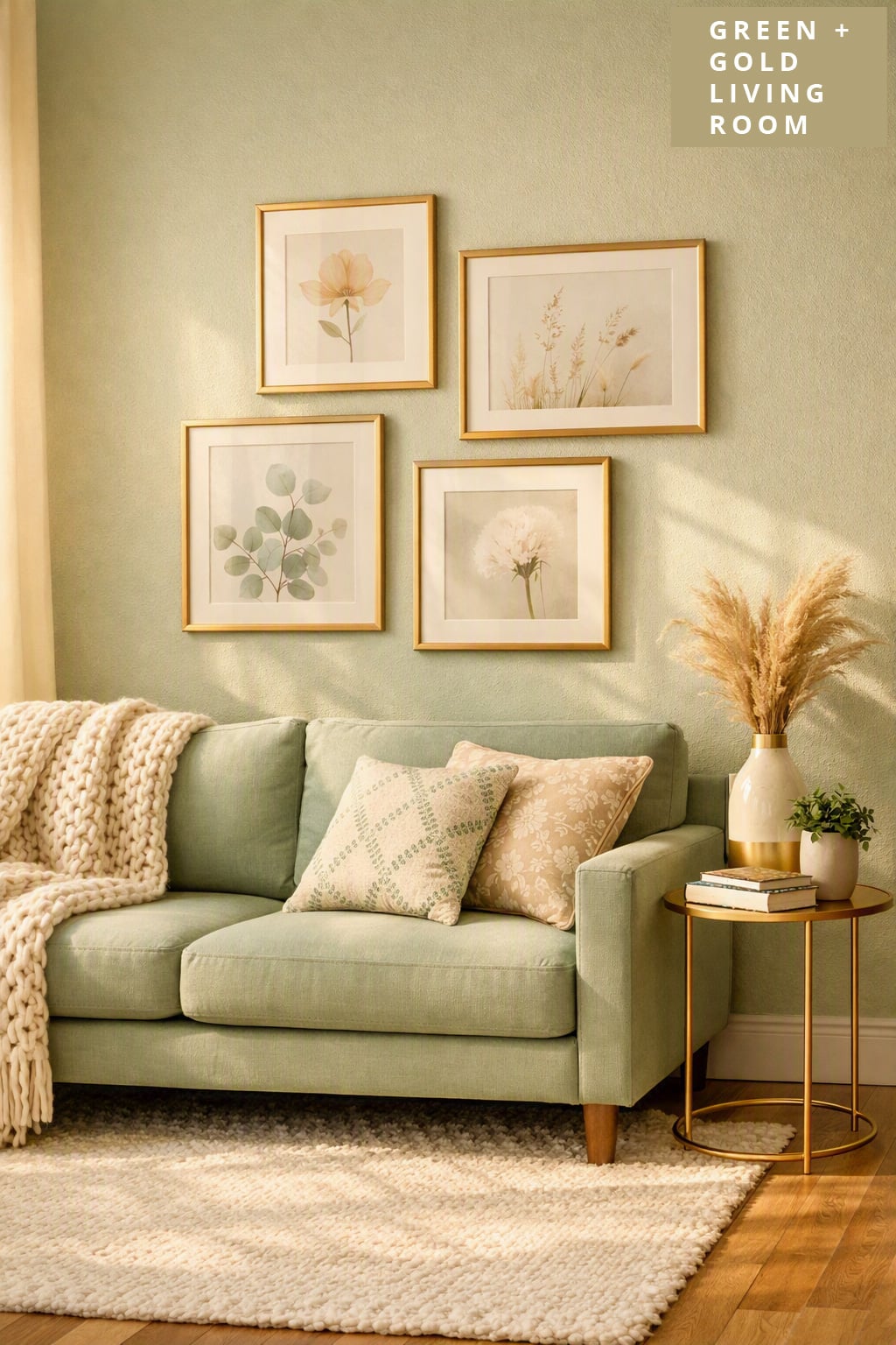 7 Soft Green with Gold Accents Living Room