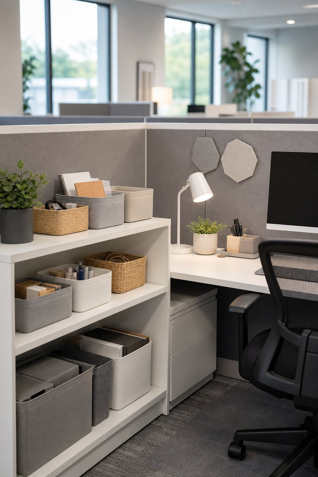 Aesthetic Office Cubicle Decor Idea 2 Minimalist Desk Storage Bins