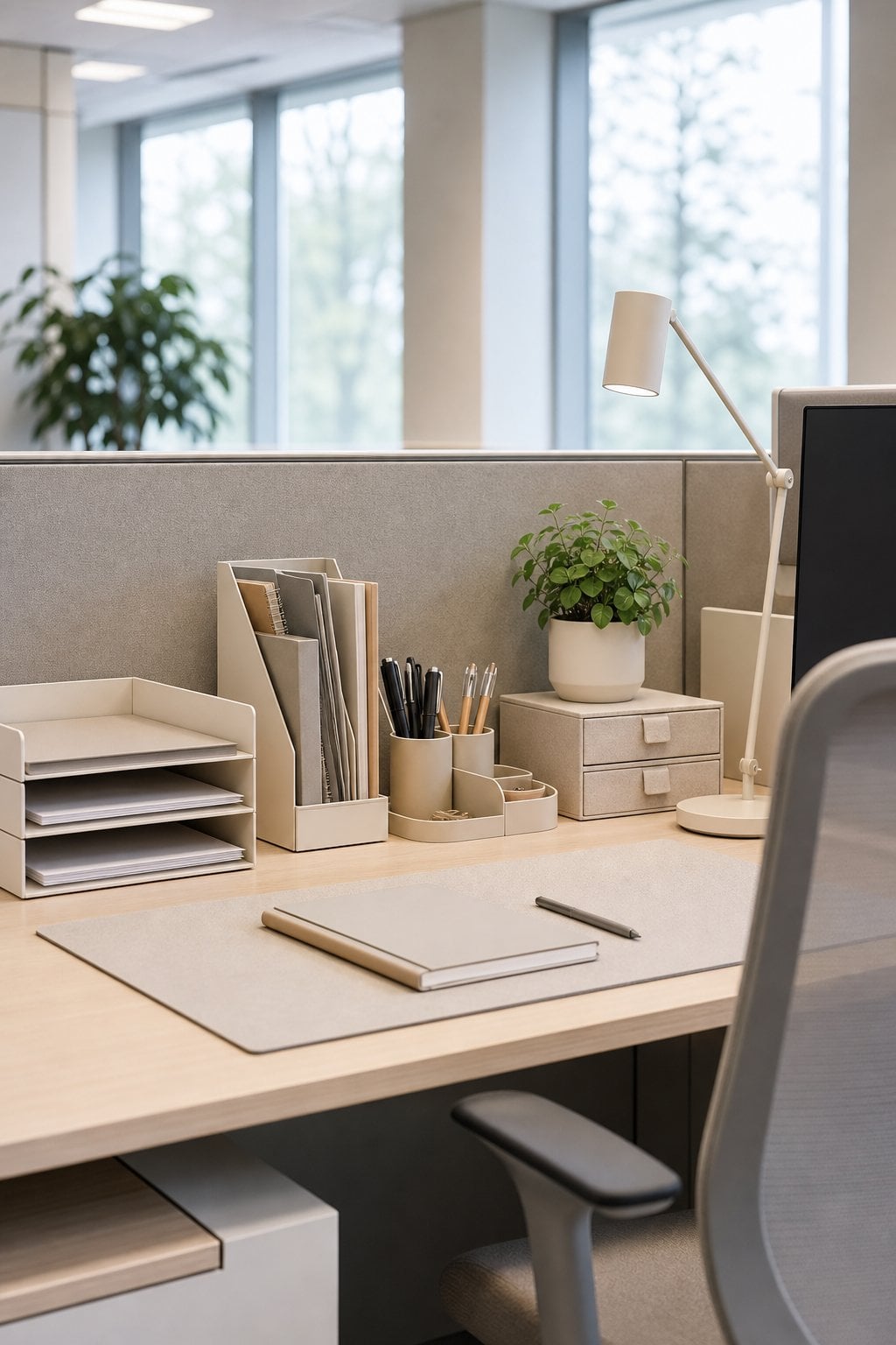 Aesthetic Office Cubicle Decor Idea 4 Matching Desk Organizers