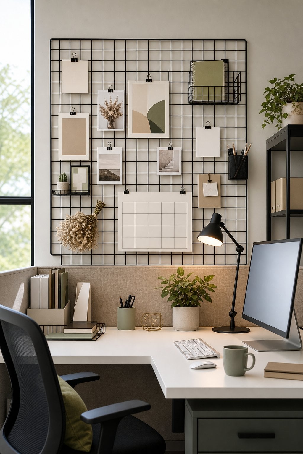 Aesthetic Office Cubicle Decor Idea 7 Desk Wall Grid