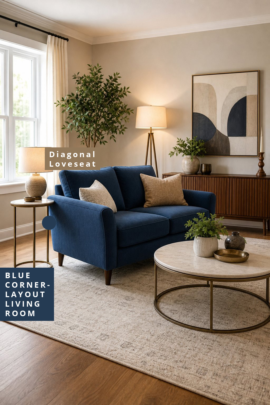 Blue Living Room Decor Idea Corner Layout 2 diagonal loveseat