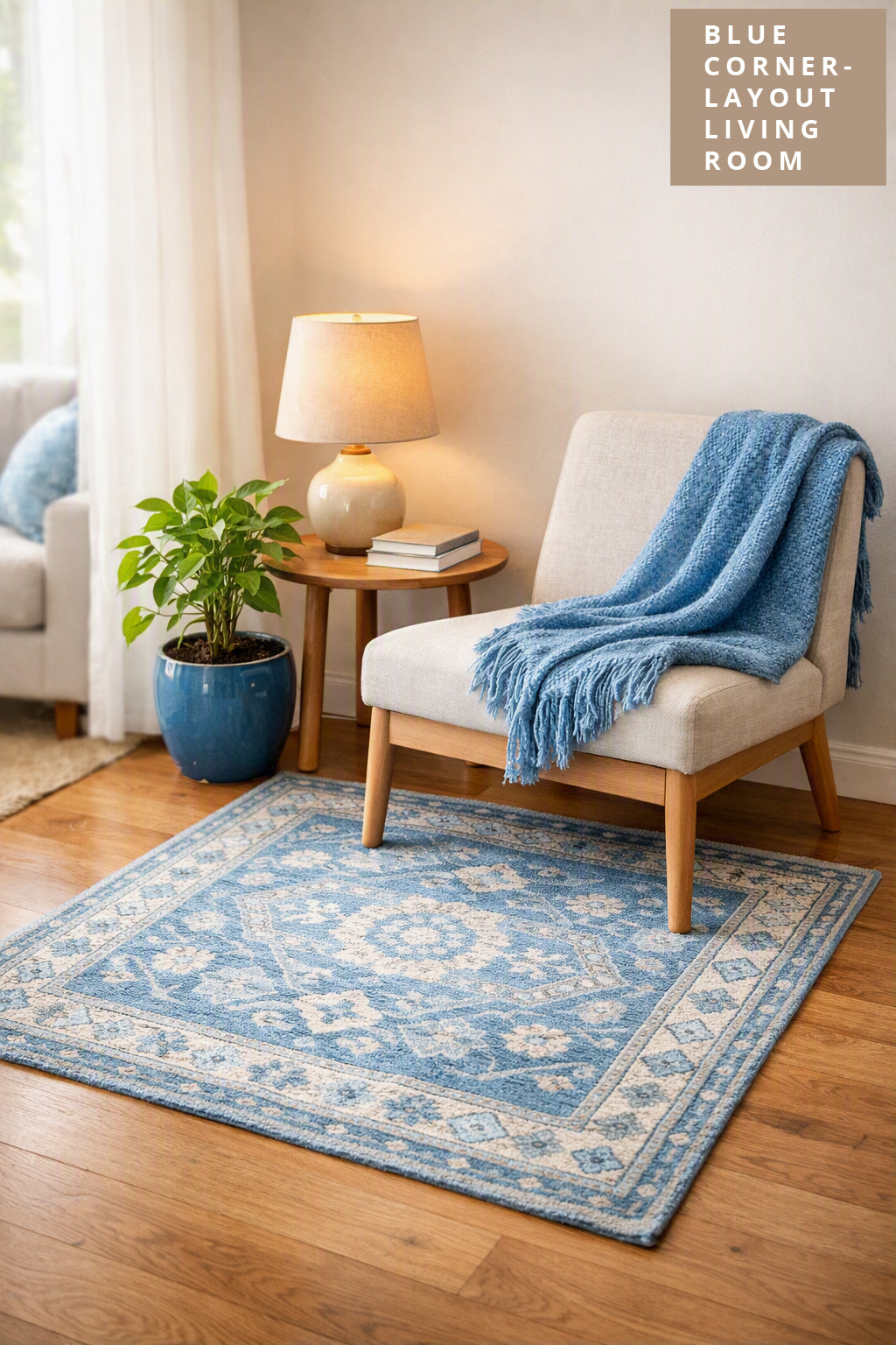 Blue Living Room Decor Idea Corner Layout 9 small patterned rug