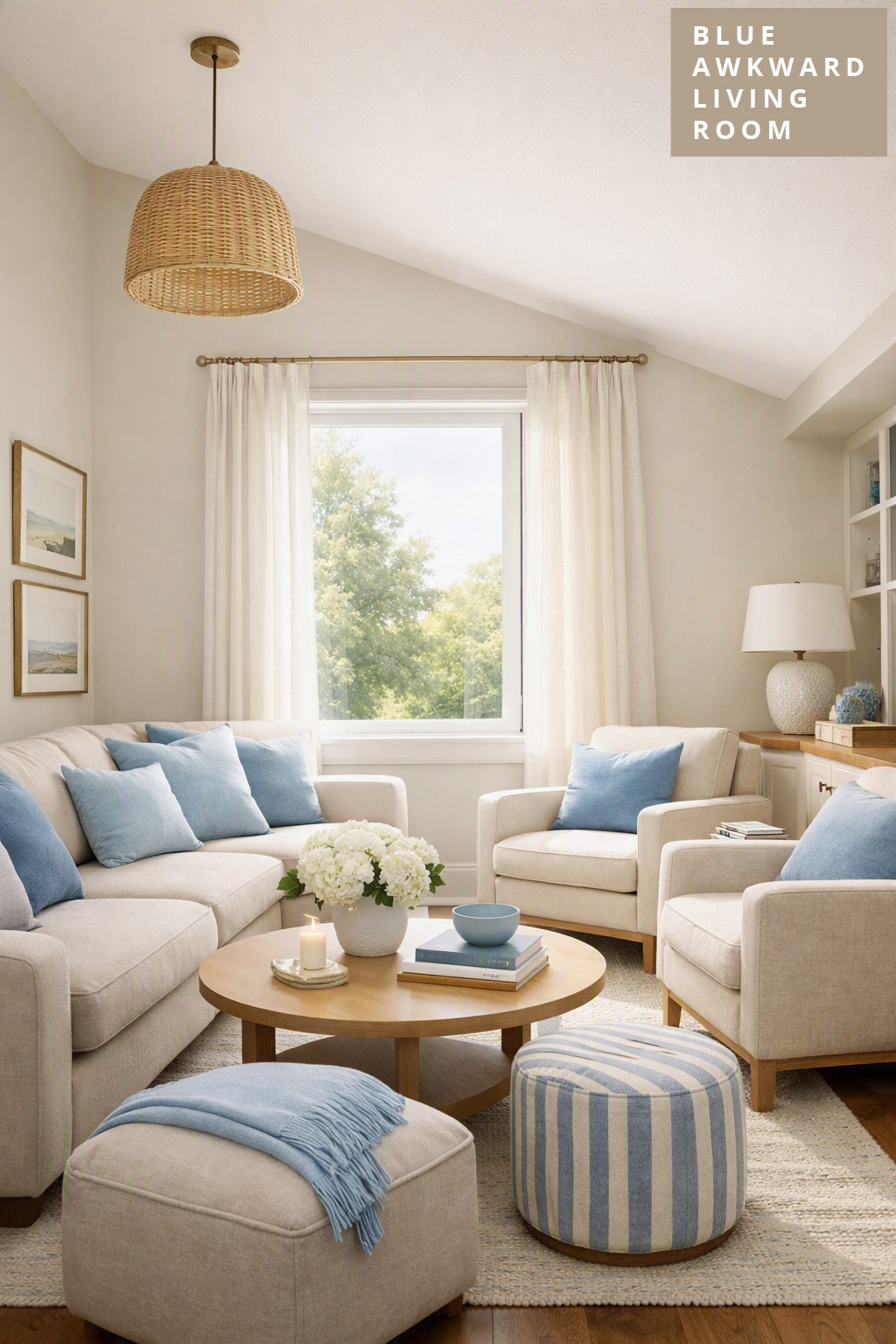 Blue Living Room Idea Awkward Layout 3 Window Arrangement