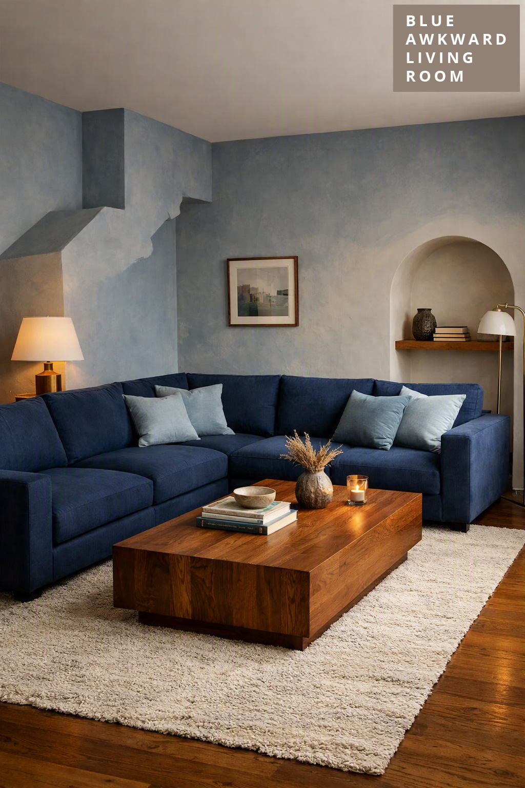 Blue Living Room Idea Awkward Layout 4 Sectional Placement